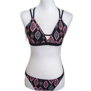 Xhilaration (Target) 2-piece bikini swimsuit, black pink blue tribal pattern M/L